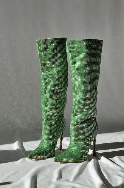 Hoge Overknee-Laarsjes met Strass en Hak