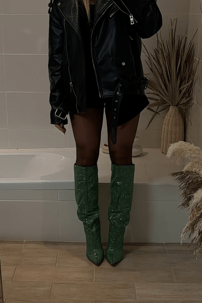 Hoge Overknee-Laarsjes met Strass en Hak