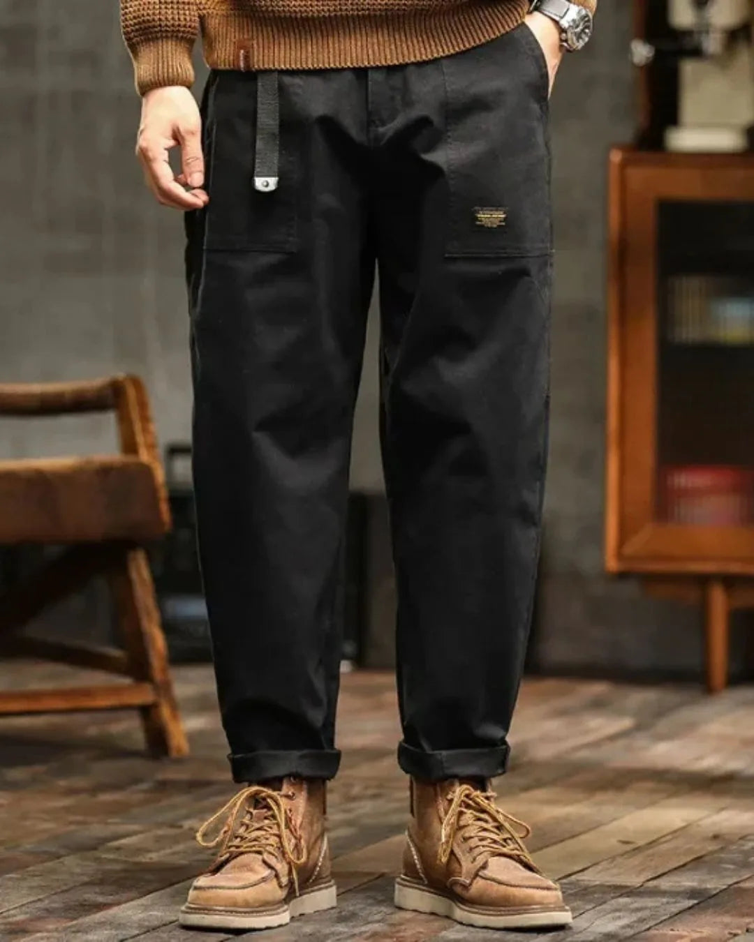 Cargo Broek Met Veel Zakken en Opgerolde Pijpen → Cargo Broek Met Zakken Opgerolde Pijpen Casual
