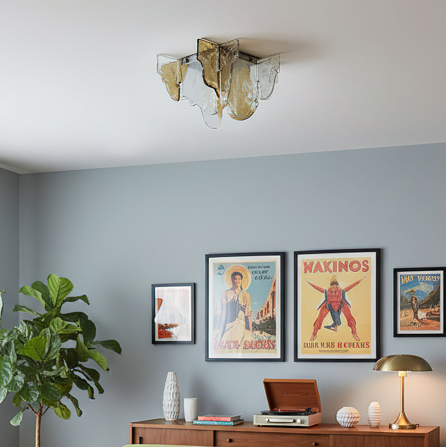 Plafondlamp Handgeblazen Glas Murano Stijl Smoke Gray Amber Clear