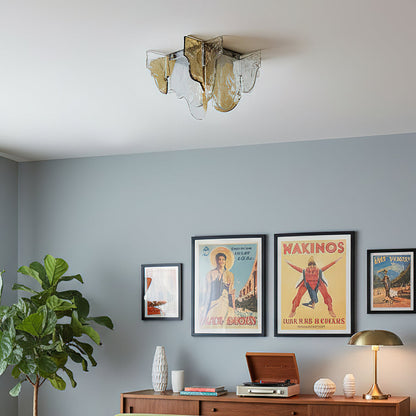 Plafondlamp Handgeblazen Glas Murano Stijl Smoke Gray Amber Clear