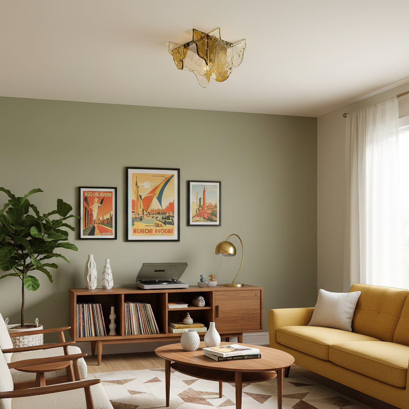 Plafondlamp Handgeblazen Glas Murano Stijl Smoke Gray Amber Clear