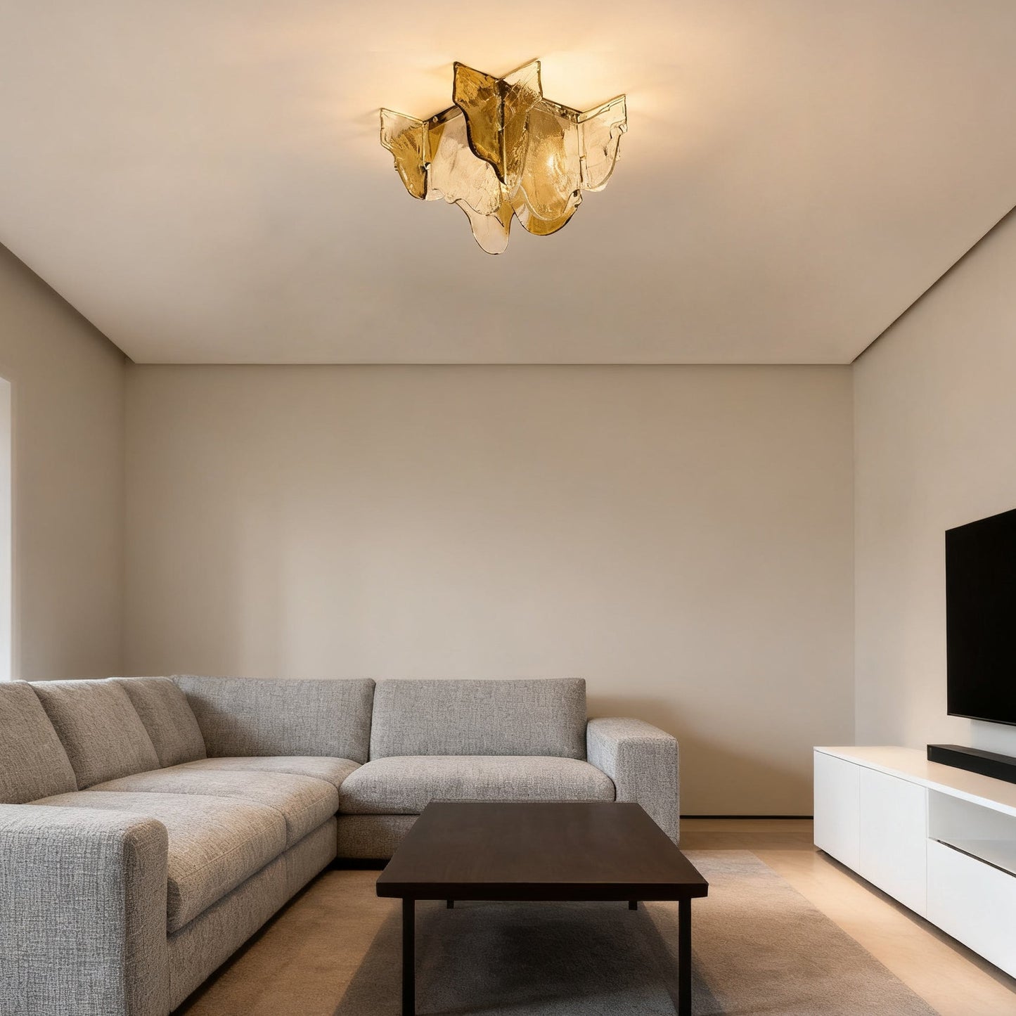 Plafondlamp Handgeblazen Glas Murano Stijl Smoke Gray Amber Clear