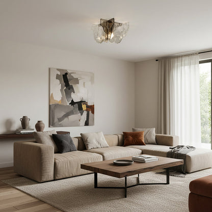 Plafondlamp Handgeblazen Glas Murano Stijl Smoke Gray Amber Clear