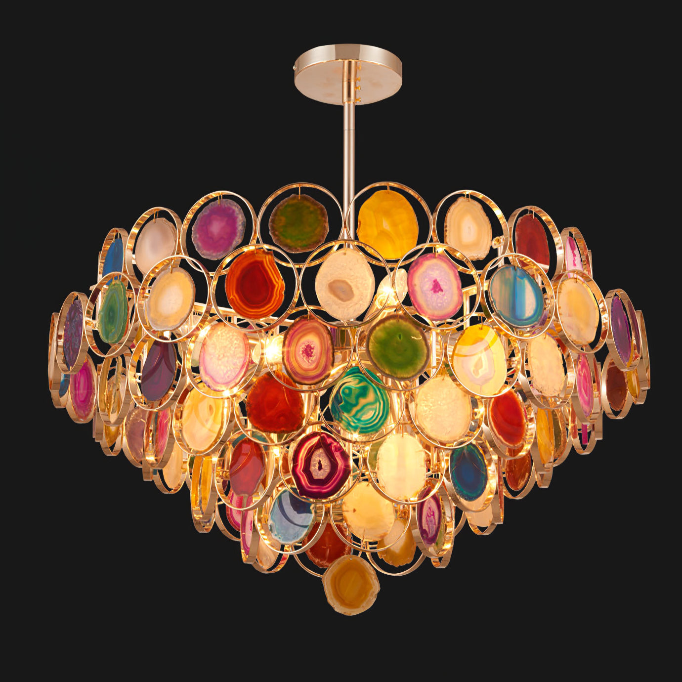 Agaat Kroonluchter – Natuursteen Hanglamp met Goudkleurige Montage – Echt Braziliaans Agaat Verlicht