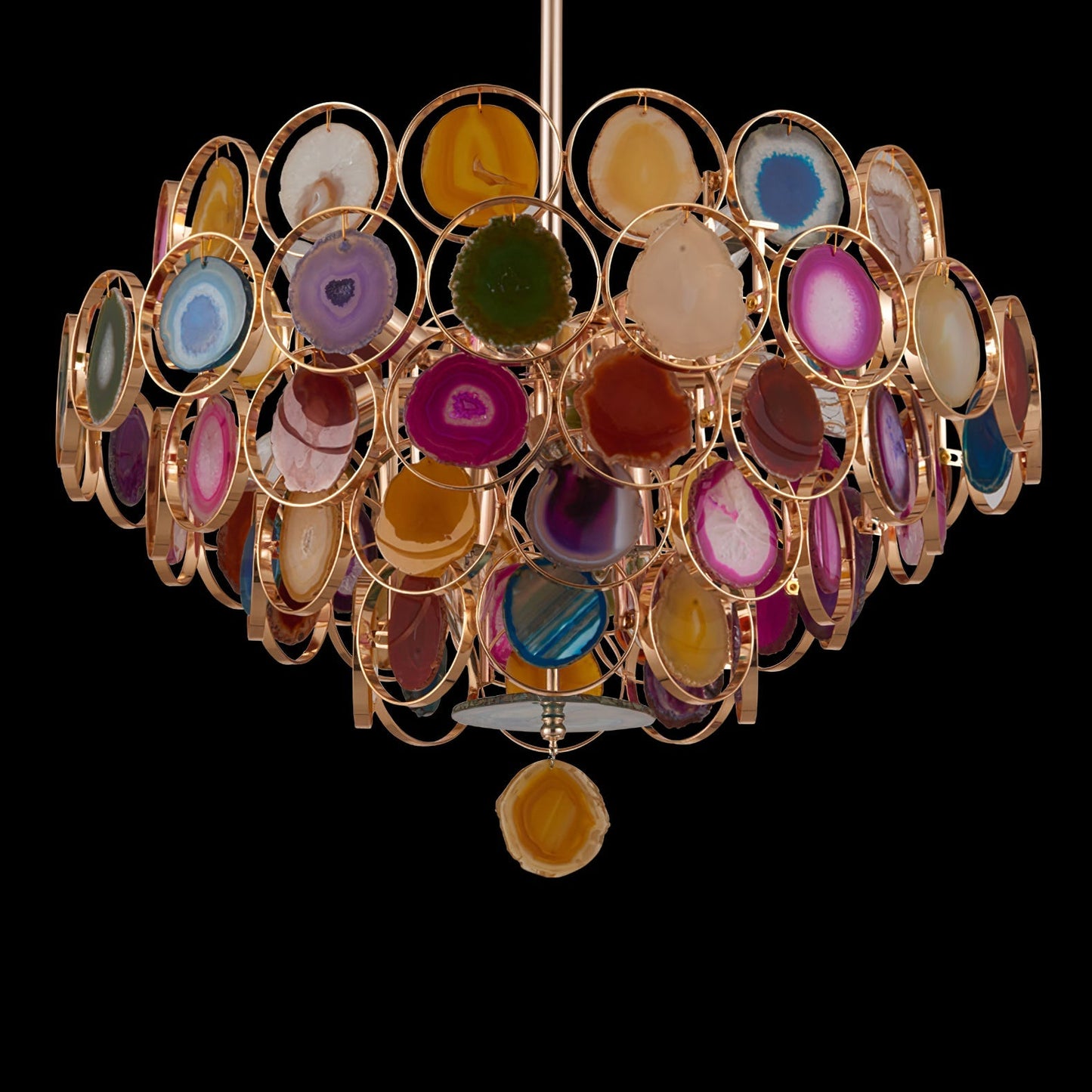 Agaat Kroonluchter – Natuursteen Hanglamp met Goudkleurige Montage – Echt Braziliaans Agaat Verlicht