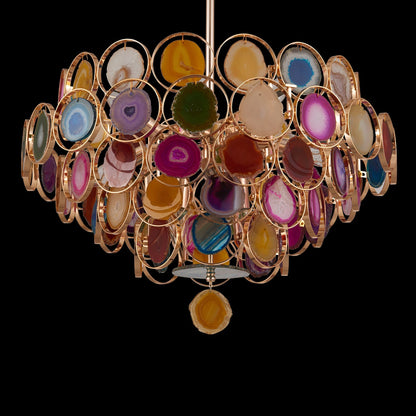 Agaat Kroonluchter – Natuursteen Hanglamp met Goudkleurige Montage – Echt Braziliaans Agaat Verlicht