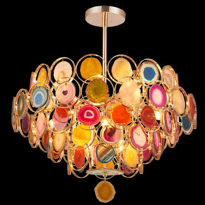 Agaat Kroonluchter – Natuursteen Hanglamp met Goudkleurige Montage – Echt Braziliaans Agaat Verlicht