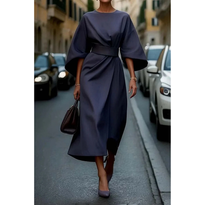 Midi-Jurk met Lantaarnmouwen en Elegante Taille