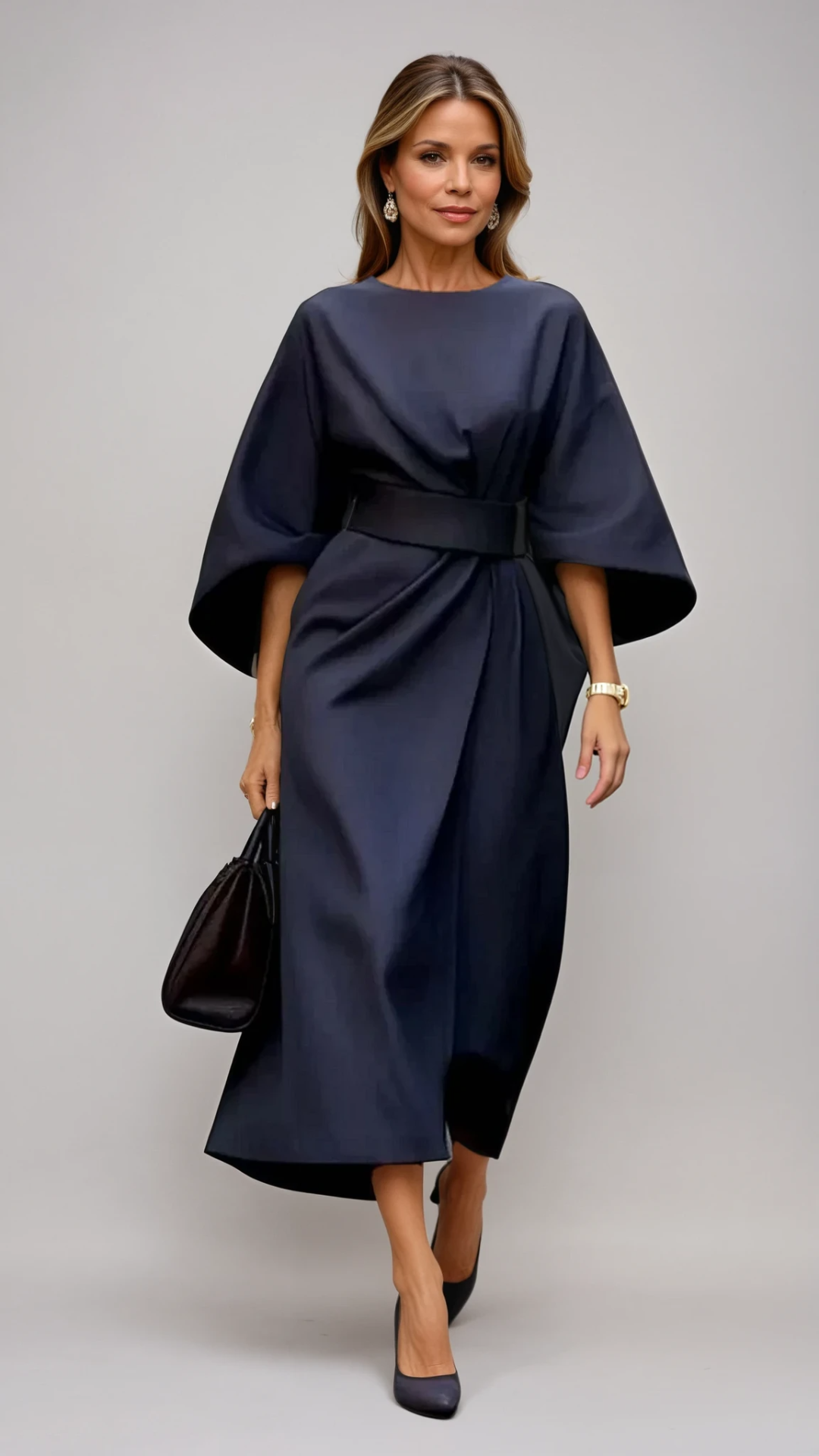 Midi-Jurk met Lantaarnmouwen en Elegante Taille