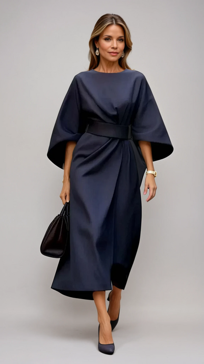 Midi-Jurk met Lantaarnmouwen en Elegante Taille