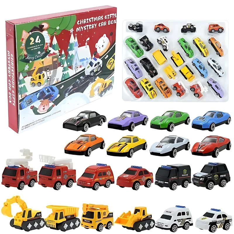 Speelgoed Auto Adventskalender 24 Stuks Kerst Aftelkalender Kinderen Verrassingskalender Voertuigen