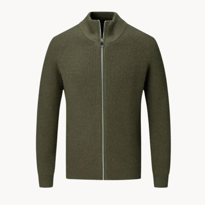Cashmere trui met volledige rits en opstaande kraag