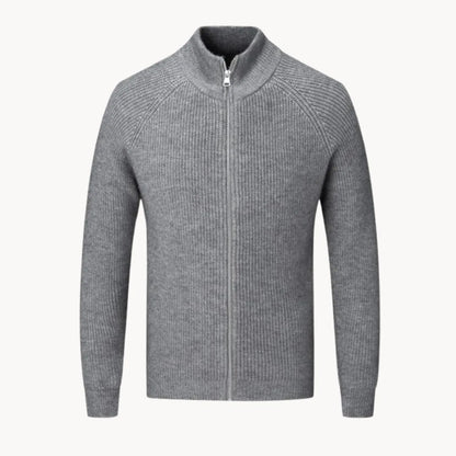 Cashmere trui met volledige rits en opstaande kraag