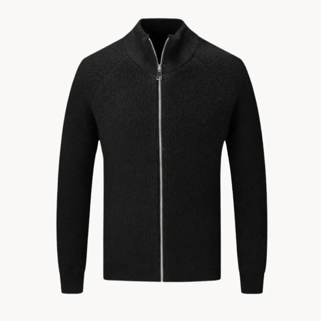 Cashmere trui met volledige rits en opstaande kraag