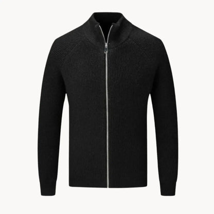 Cashmere trui met volledige rits en opstaande kraag