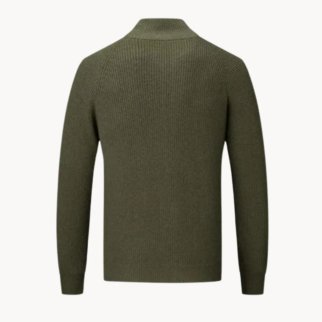 Cashmere trui met volledige rits en opstaande kraag