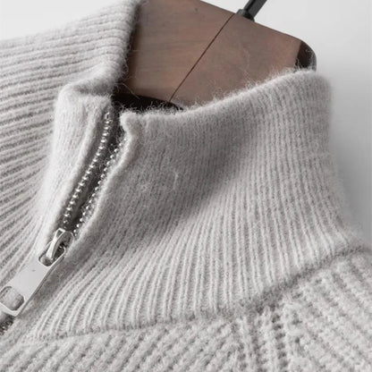 Cashmere trui met volledige rits en opstaande kraag