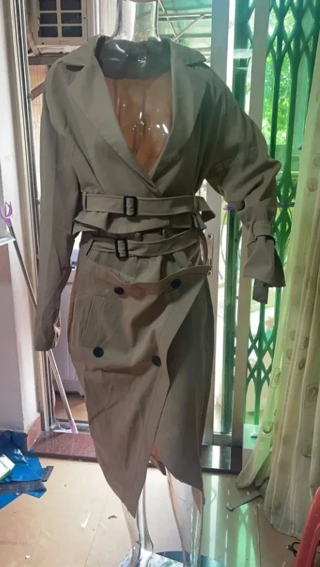 Jurk Set met Knoopriem en Splitrok Elegante Luxe Stijl
