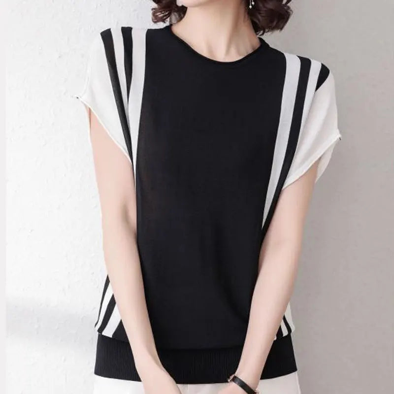 Lichte Zomertrui voor Dames Gestreept Patchwork Stijl