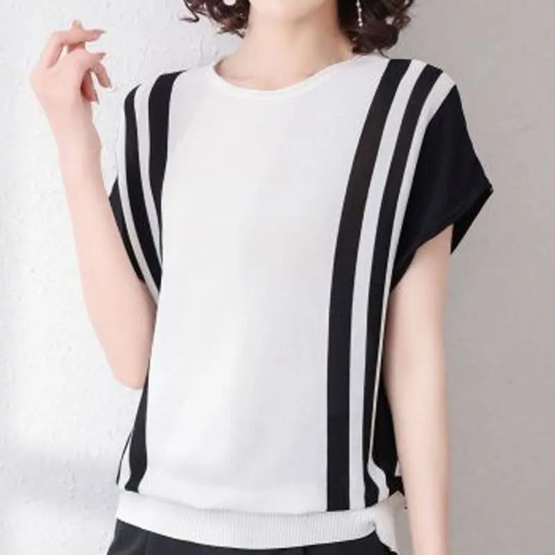 Lichte Zomertrui voor Dames Gestreept Patchwork Stijl
