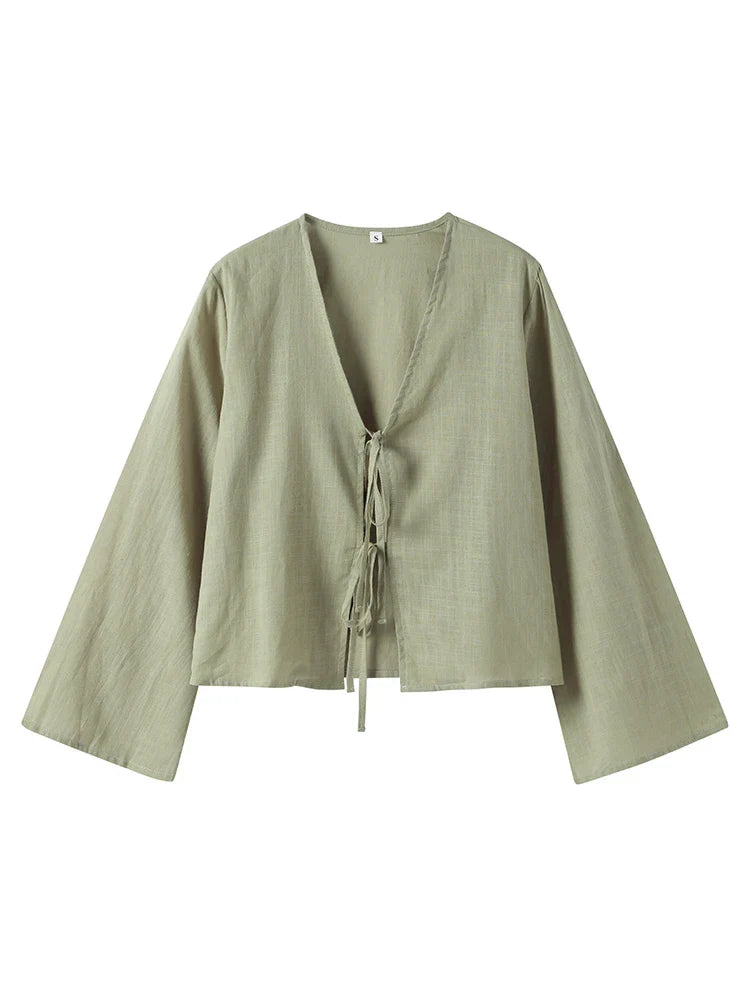 Linnen Blouse Luchtige Zomer Jurk Strik