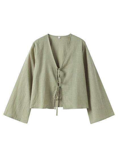Linnen Blouse Luchtige Zomer Jurk Strik