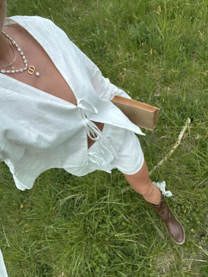 Linnen Blouse Luchtige Zomer Jurk Strik