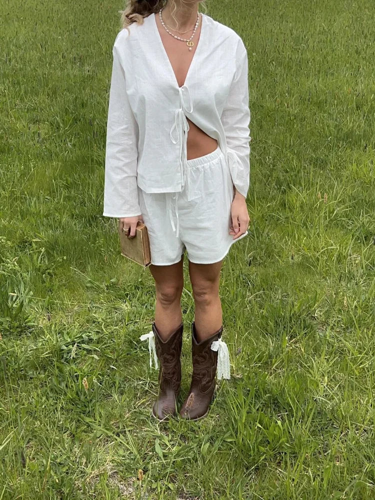 Linnen Blouse Luchtige Zomer Jurk Strik