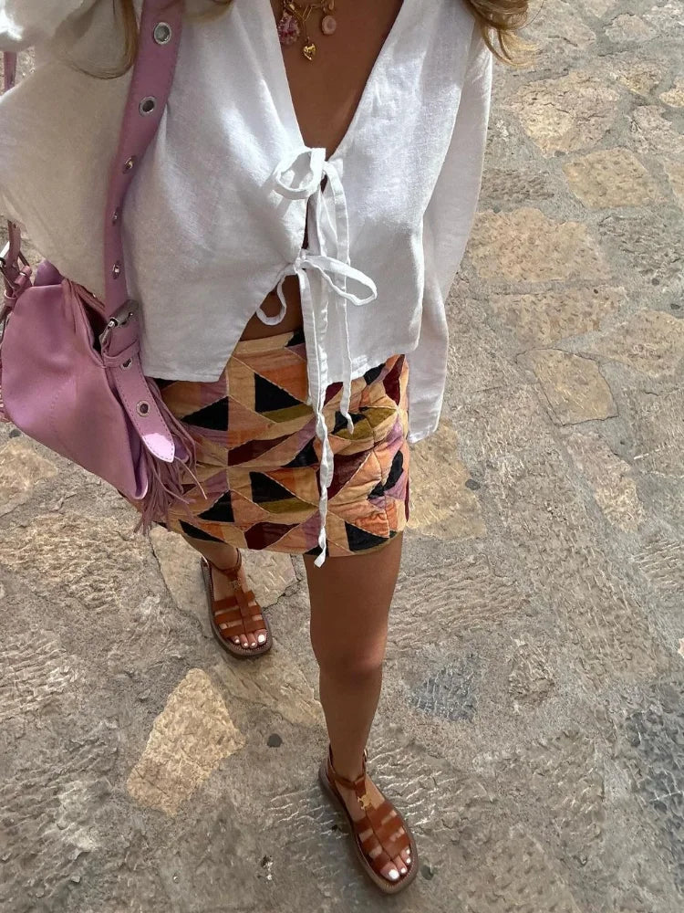 Linnen Blouse Luchtige Zomer Jurk Strik