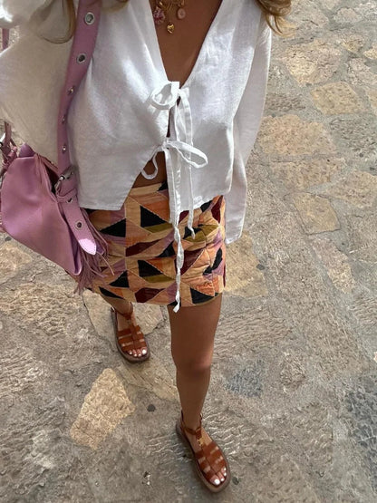 Linnen Blouse Luchtige Zomer Jurk Strik