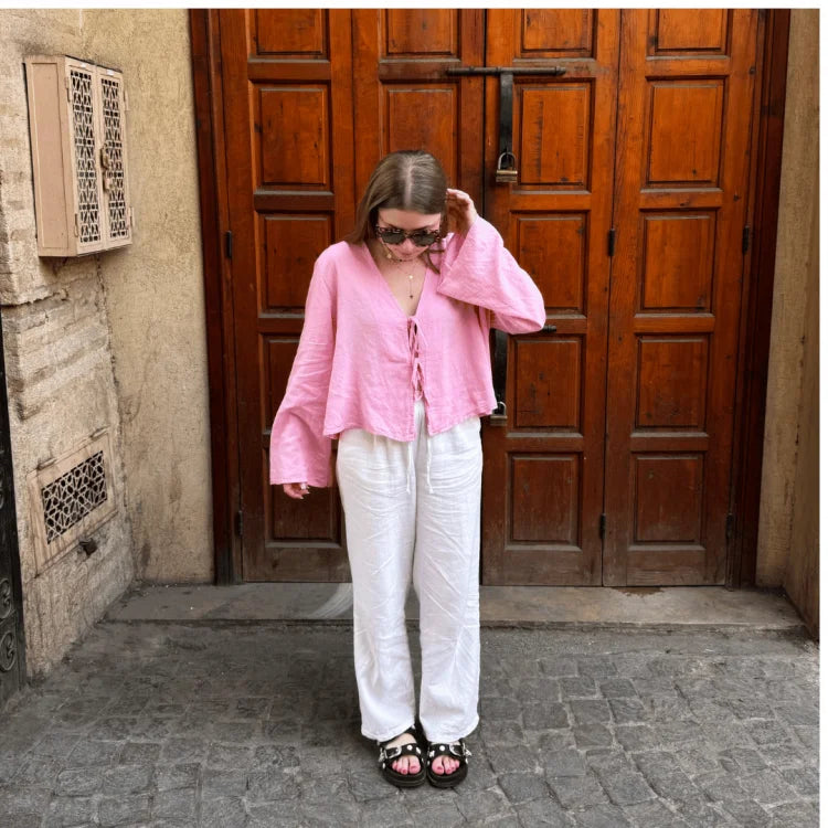 Linnen Blouse Luchtige Zomer Jurk Strik