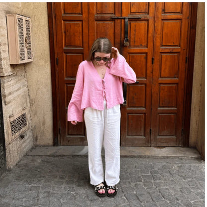 Linnen Blouse Luchtige Zomer Jurk Strik