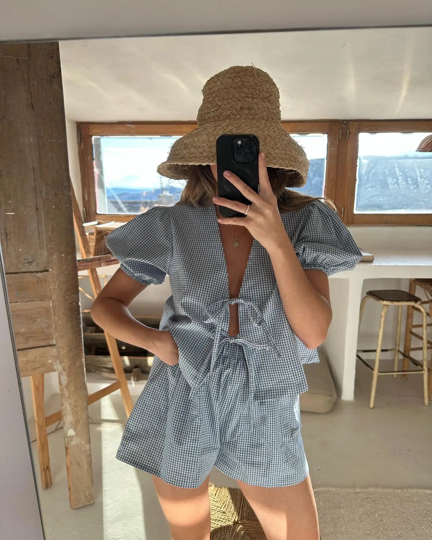 Zomerse Ruitjes Jurk Vrouw Moda