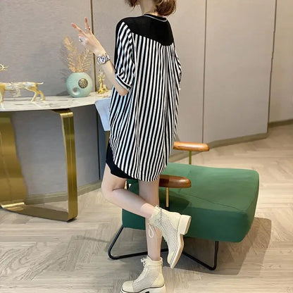Losse V-hals Hemden met Streepjes Casual Stijl