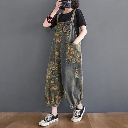 Dames Denim Overalls Bloemenprint Zomerse Stijl