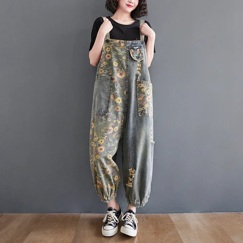 Dames Denim Overalls Bloemenprint Zomerse Stijl