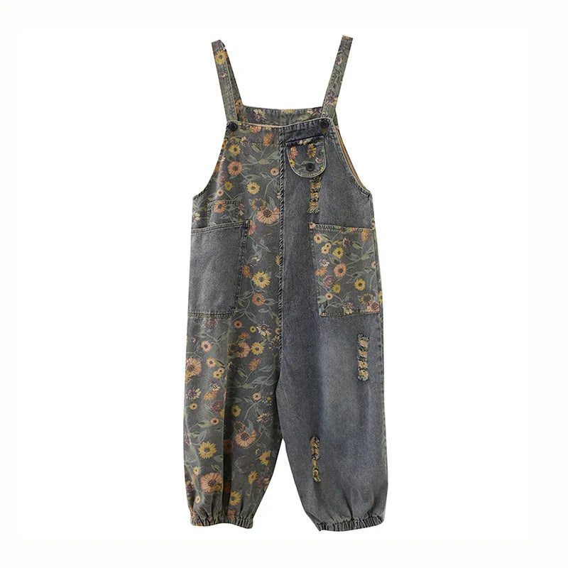 Dames Denim Overalls Bloemenprint Zomerse Stijl