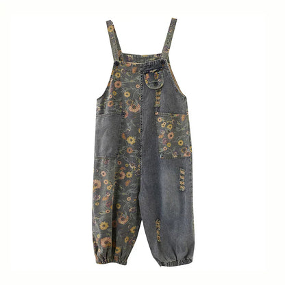 Dames Denim Overalls Bloemenprint Zomerse Stijl