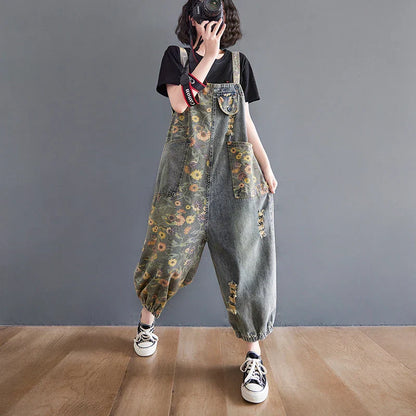 Dames Denim Overalls Bloemenprint Zomerse Stijl