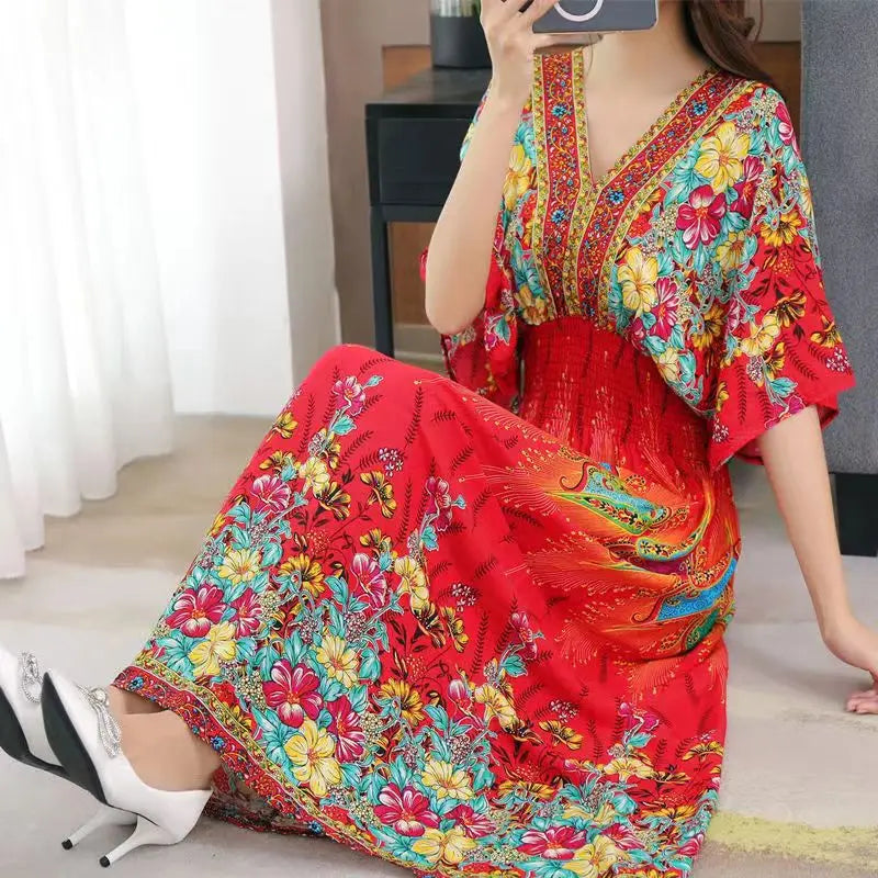 Zomerjurk Vrouwelijk Boheemse Stijl Bloemenprint