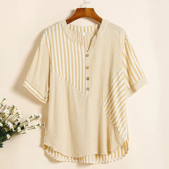 Vrouwen T-Shirt Zomer Gestreept V-Hals