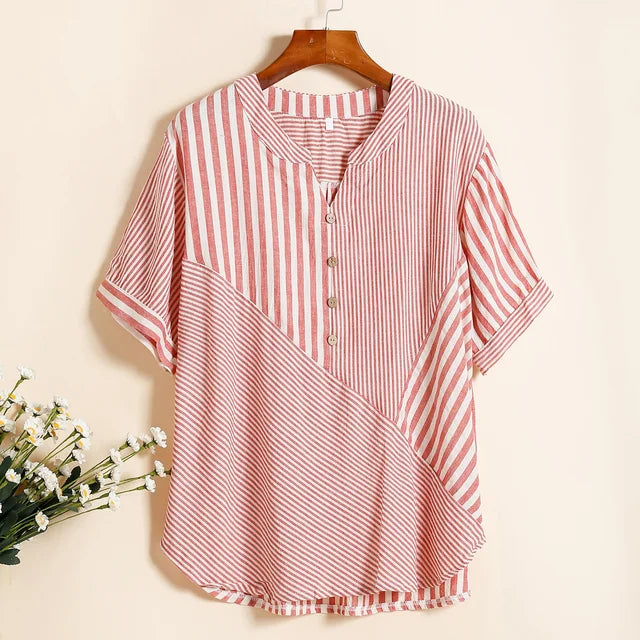 Vrouwen T-Shirt Zomer Gestreept V-Hals
