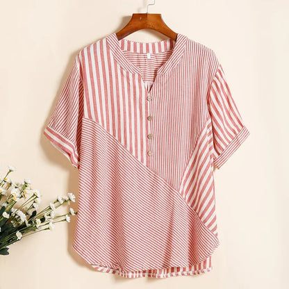 Vrouwen T-Shirt Zomer Gestreept V-Hals