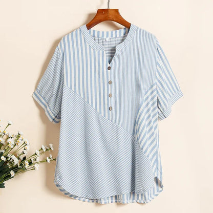 Vrouwen T-Shirt Zomer Gestreept V-Hals - StudioMarella