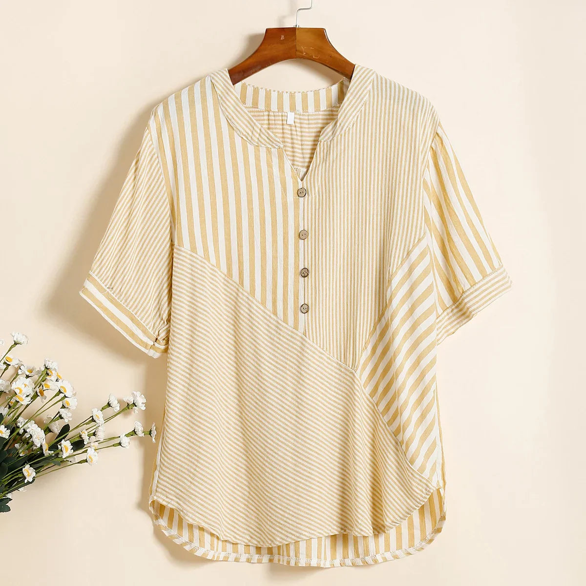 Vrouwen T-Shirt Zomer Gestreept V-Hals