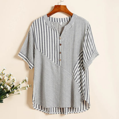 Vrouwen T-Shirt Zomer Gestreept V-Hals