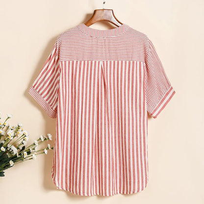 Vrouwen T-Shirt Zomer Gestreept V-Hals