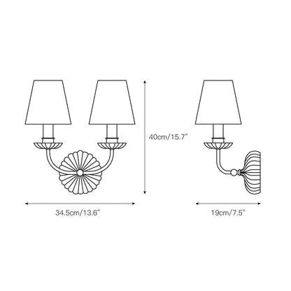 Luxe dubbele wandlamp met stoffen kap en antiek goud bladgoud afwerking voor hal en woonkamer