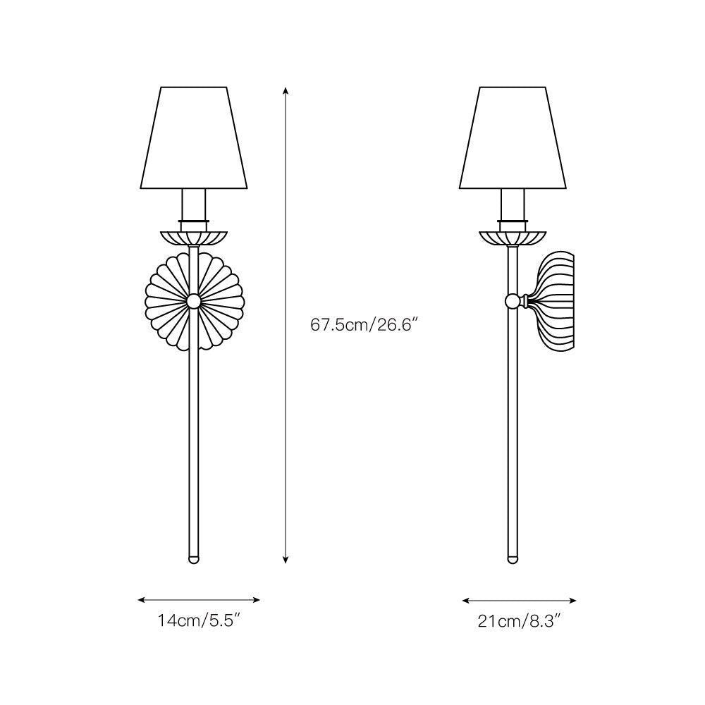 Luxe dubbele wandlamp met stoffen kap en antiek goud bladgoud afwerking voor hal en woonkamer
